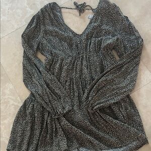A new day Black and Cream Leopard Print Long Sleeve Tunic Dress